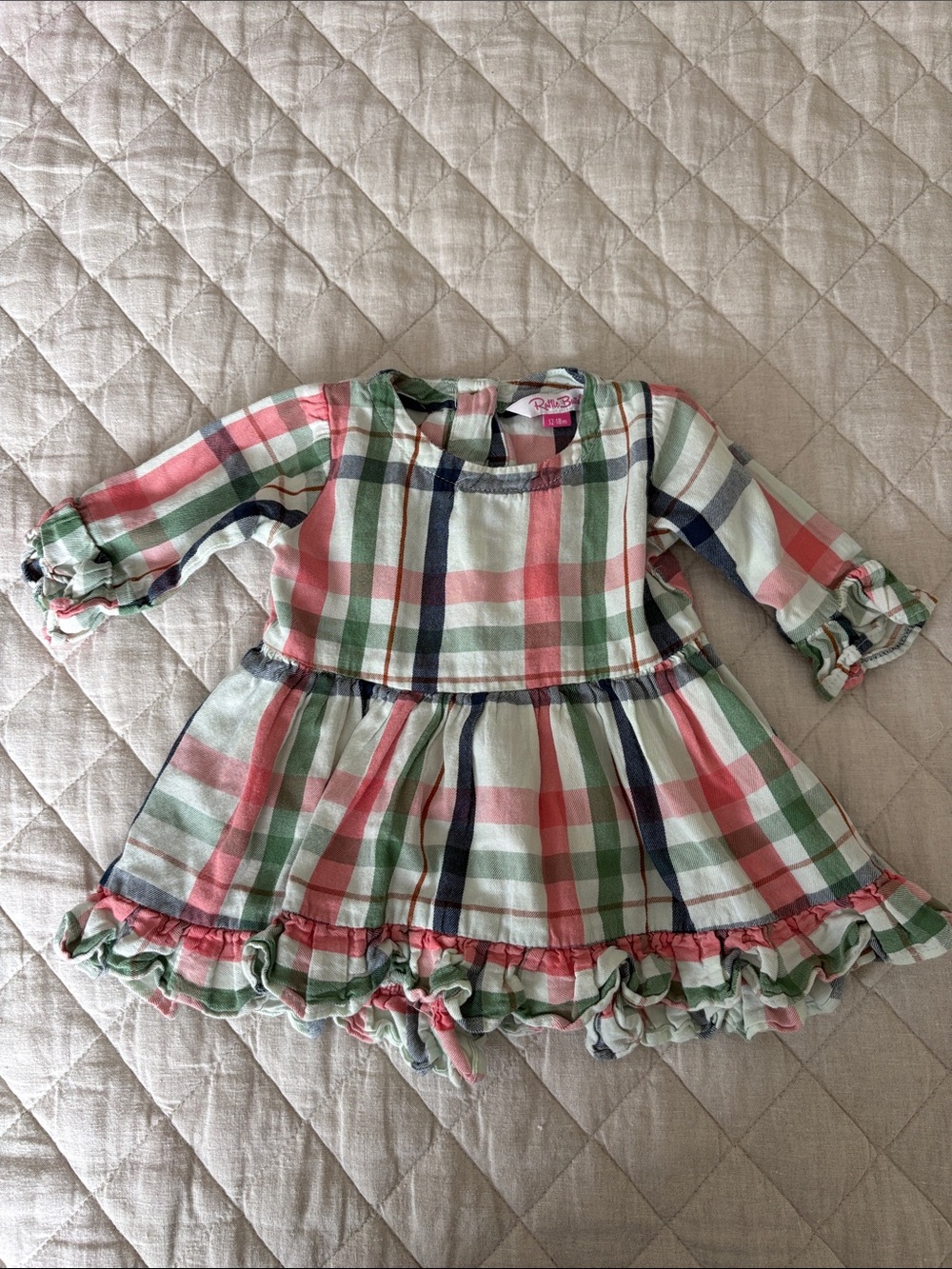Ruffle Butts Plaid Dress in Pink, Green & Navy